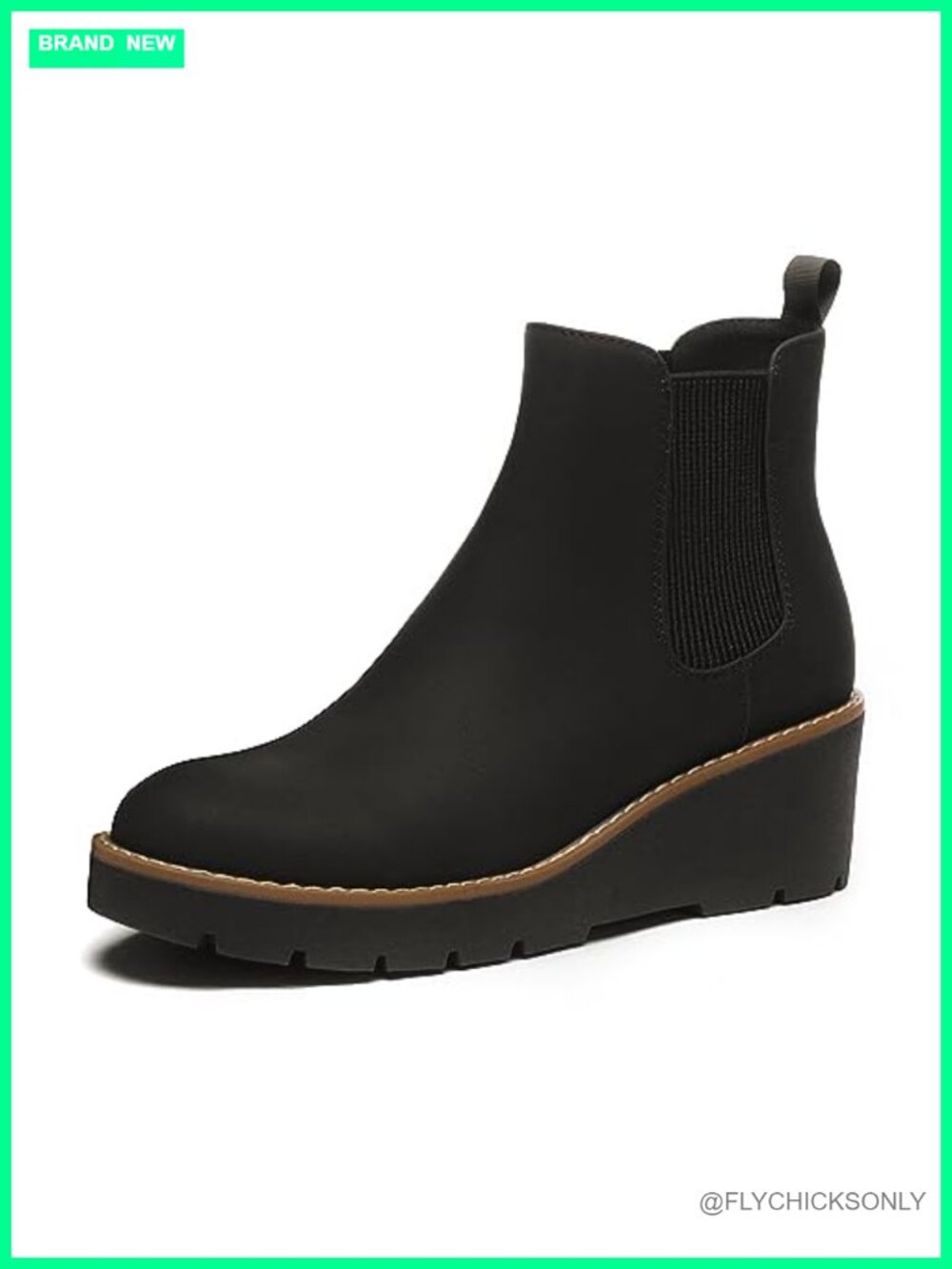 Vegan Nubuck Leather Platform Wedge Chelsea Ankle Boots Slip On Lug Sole